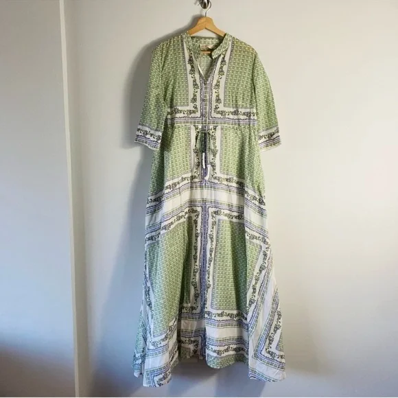 Tory Burch Garden Printed Shirtdress Green Size Medium - Picture 2 of 7
